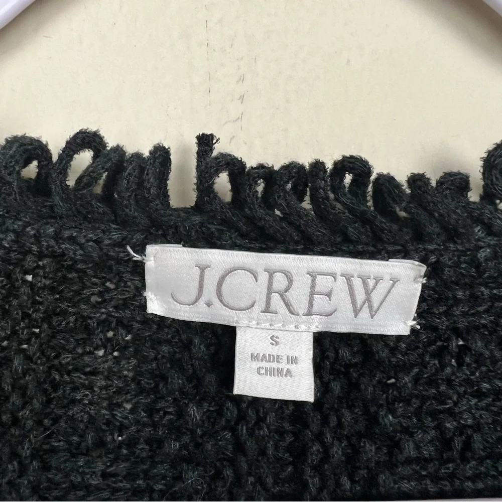 J. Crew Textured Cable-Knit Lady Jacket with Fringe Small Black